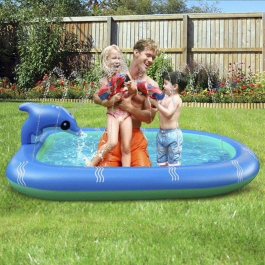 Dam Electronics Kinder Splash Pad mit Delfin und seitlichen Wasserstrahlen 170x110cm