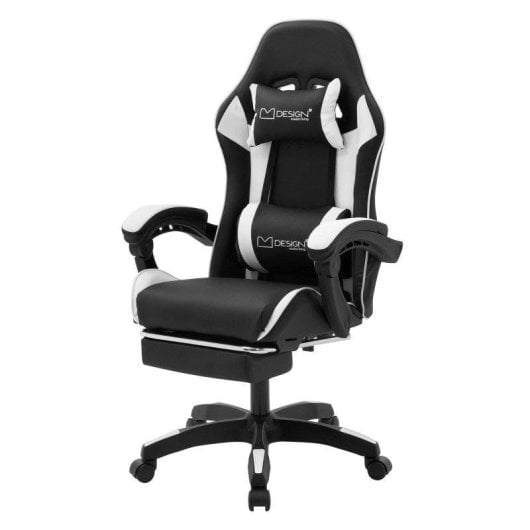 ML-Design Silla gaming ergonómica blanca con reposapiés y cojines