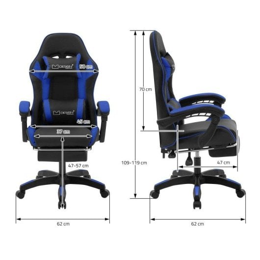ML Design Silla Gaming Ergonómica Azul con Reposapiernas y Cojines