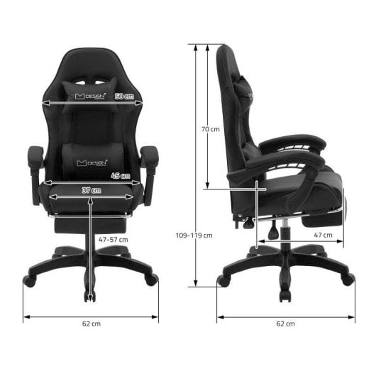 ML Design Silla Gaming Ergonómica Negra con Reposapiés, Cojines Lumbar y Cervical, Reposabrazos y Ajuste 135°