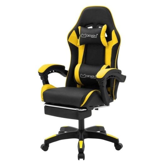 ML Design Silla Gaming Ergonómica Negra y Amarilla con Cojín Lumbar, Reposabrazos y Reposapiernas Ajustable