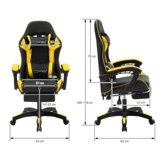 ML Design Silla Gaming Ergonómica Negra y Amarilla con Cojín Lumbar, Reposabrazos y Reposapiernas Ajustable