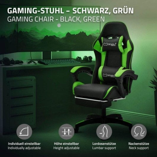 ML Design Silla Gaming Ergonómica Verde con Reposapiernas, Cojines y Reposabrazos Ajustables