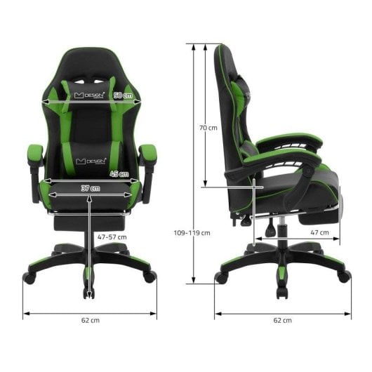 ML Design Silla Gaming Ergonómica Verde con Reposapiernas, Cojines y Reposabrazos Ajustables