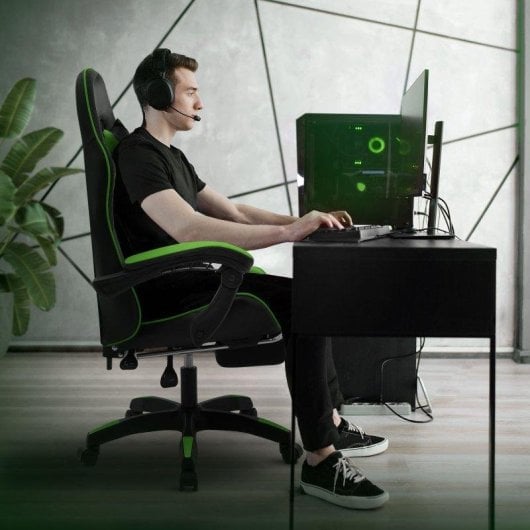 ML Design Silla Gaming Ergonómica Verde con Reposapiernas, Cojines y Reposabrazos Ajustables