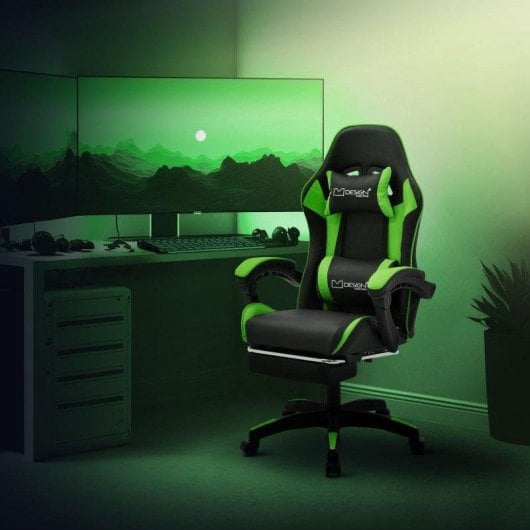 ML Design Silla Gaming Ergonómica Verde con Reposapiernas, Cojines y Reposabrazos Ajustables