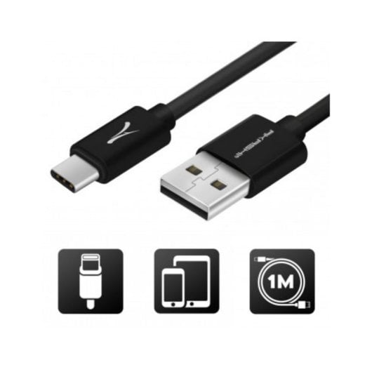 USB-Kabel Akashi ALTCABUSBCBLK 1 m USB-A auf USB-C Schwarz