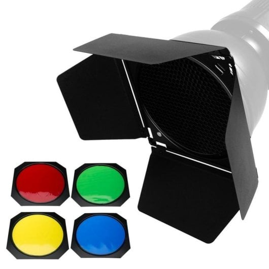 Barndoor Godox BD-04 Kit com Filtros de Cor e Grelha para Reflector 7"
