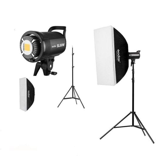 Kit luce video Godox SL60W Duo LED 2x60W 5600K Bowens 2 softbox con griglia