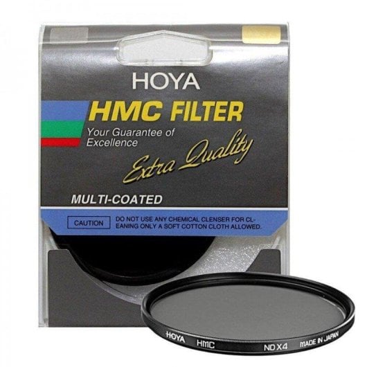 Filtro de densidad neutra Hoya NDx4 82mm reduce luz, acabado negro y gris