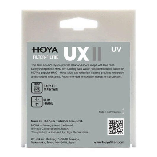 Filtre UV Hoya UX II MKII 77 mm revêtement hydrophobe aluminium