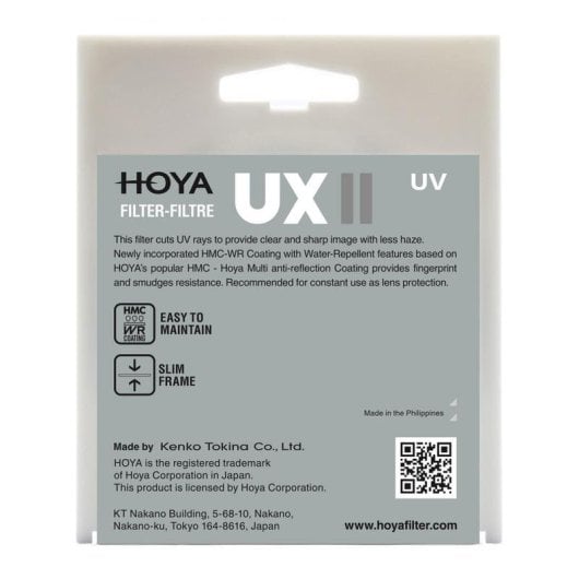Filtre UV Hoya UX II MKII 77 mm revêtement hydrophobe aluminium