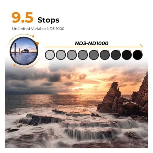 Filtre ND variable K&F CONCEPT Nano-X ND3-1000 58mm cadre aluminium 28 couches