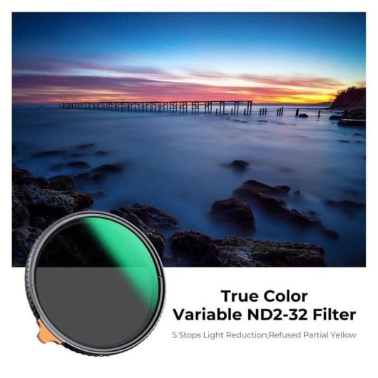 Filtre photo K&F CONCEPT Nano X True Color ND2-32 49mm variable
