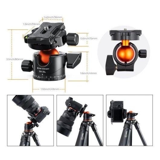 Rotule K&F CONCEPT 360 Metal 35 mm alliage aluminium double molette