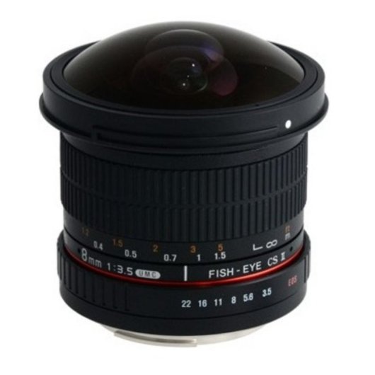 Obiettivo Samyang 8mm f/3.5 Fisheye CSII Manual Focus Attacco Canon Paraluce Nero