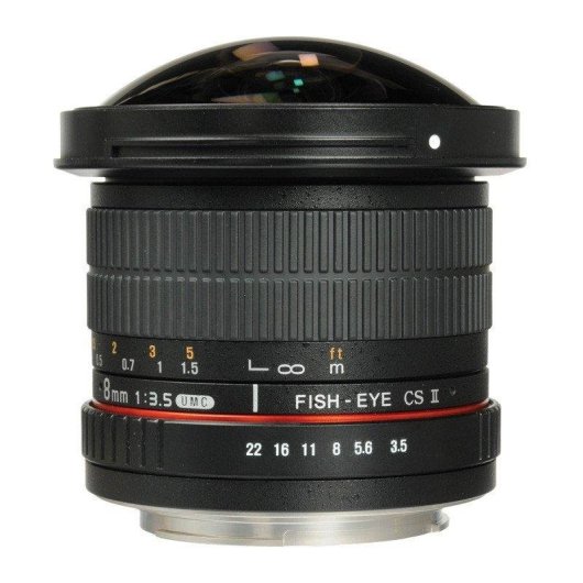 Objectif Samyang 8mm F3.5 UMC Fish-Eye CS II Monture Nikon-AE Parasol Noir