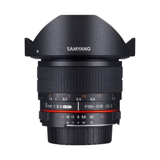 Objectif Samyang 8mm F3.5 UMC Fish-Eye CS II Monture Nikon-AE Parasol Noir