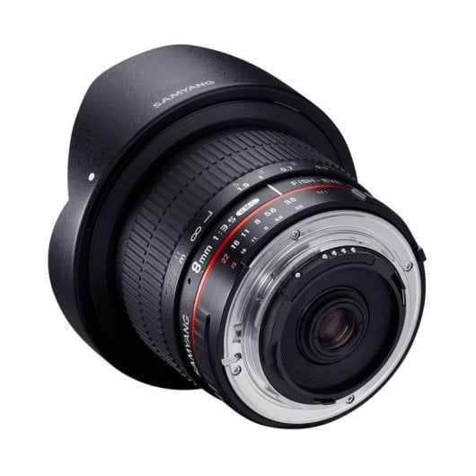 Objectif Samyang 8mm F3.5 UMC Fish-Eye CS II Monture Nikon-AE Parasol Noir
