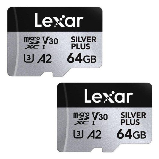 Carte microSD Lexar Professional SILVER PLUS 64GB Pack 2x UHS-I V30 205MB/s résistante