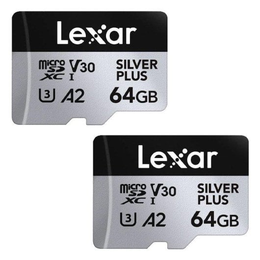 MicroSD Lexar Professional SILVER PLUS 64GB Pack 2x UHS-I V30 205MB/s resistente