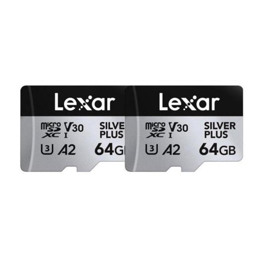 Carte microSD Lexar Professional SILVER PLUS 64GB Pack 2x UHS-I V30 205MB/s résistante