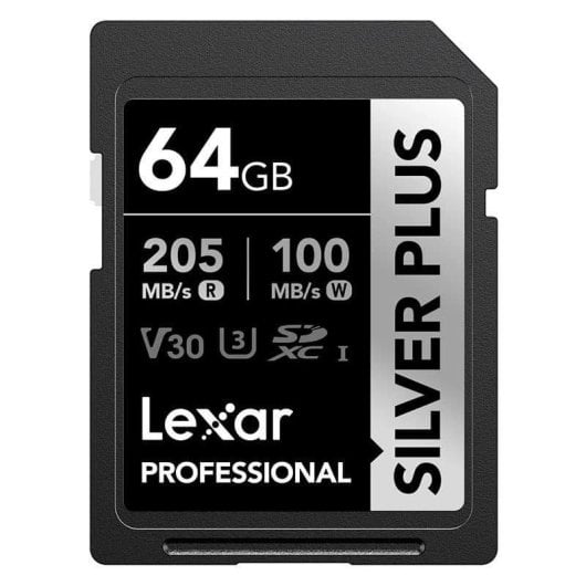 Carte SDXC Lexar Professional SILVER PLUS 64Go V30 UHS-I 205Mo/s 100Mo/s