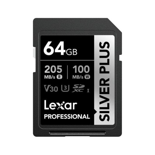Carte SDXC Lexar Professional SILVER PLUS 64Go V30 UHS-I 205Mo/s 100Mo/s