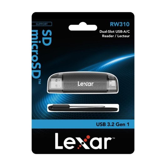 Lector de tarjetas Lexar LRW310X Doble Slot USB-A/C 205 MB/s Negro