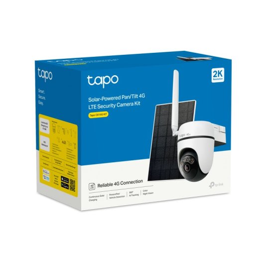 Tapo C615G Kit - Cámara de Vigilancia 4G 360º con Panel Solar, Resolución 2K, Detección IA Gratuita