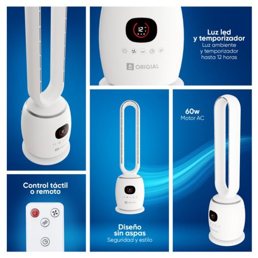 Ventilateur Sans Pales Origial AirBliss Freeless 60W 3 Vitesses Télécommande Minuterie LED