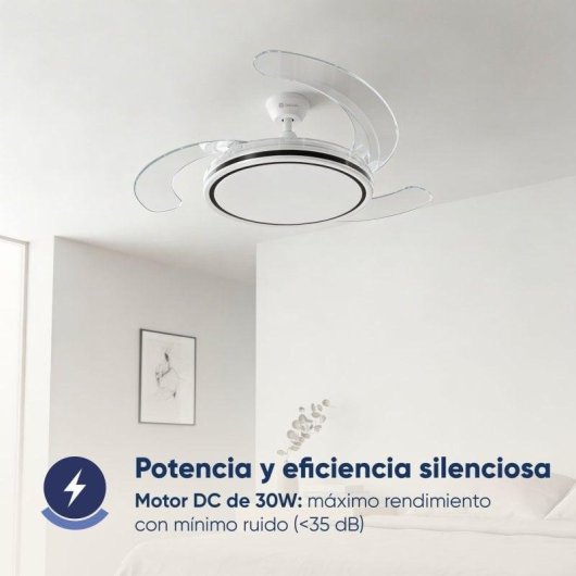 Ventoinha de Teto com Luz Origial AirBliss 30W 122cm 6 Velocidades Pás Retráteis Comando