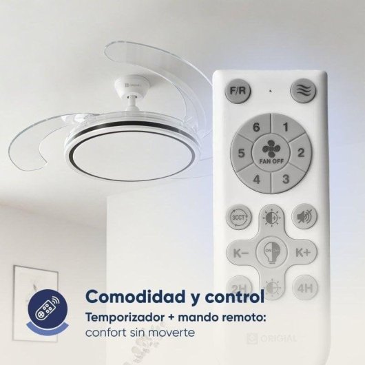 Ventilatore da Soffitto con Luce Origial AirBliss Ceiling 30W 122cm 6 Velocità Pale Retrattili Telecomando