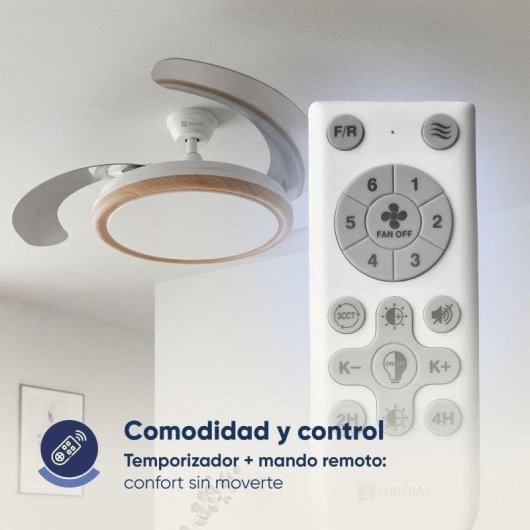 Ventoinha de Teto com Luz Origial AirBliss Ceiling 30W 106cm 6 Velocidades Pás Retráteis Comando Temporizador Função Inverno