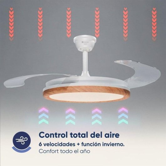 Ventilador de Techo con Luz Origial AirBliss Ceiling Retractable 30W 106cm Motor DC 6 Velocidades Aspas Retráctiles Mand