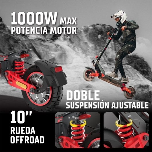 Patinete eléctrico Zwheel ZWolf 500W Autonomía 50km Ruedas 10" Off Road Doble suspensión Gris-rojo