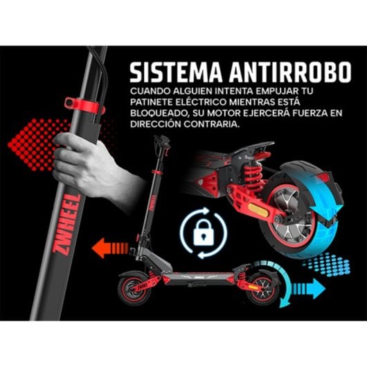 Patinete eléctrico Zwheel ZWolf 500W Autonomía 50km Ruedas 10" Off Road Doble suspensión Gris-rojo