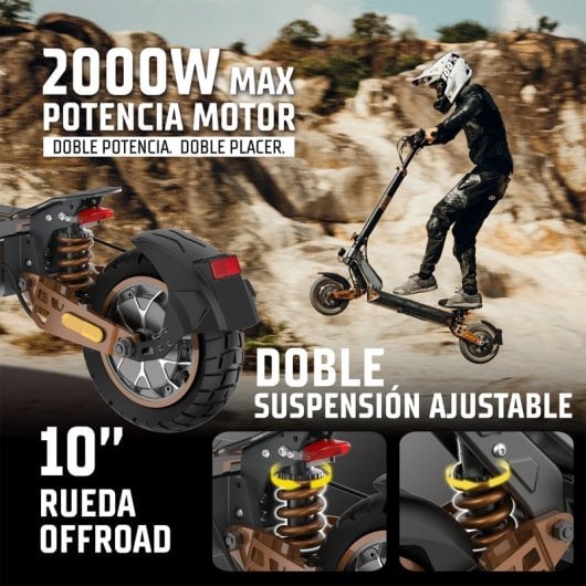 Patinete eléctrico Zwheel Zwolf Duo 2x500W Autonomía 70km Ruedas 10" Off Road Doble suspensión Frenos hidráulicos Gris-bronce