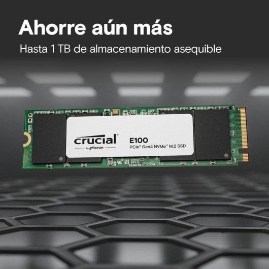 Disco Duro Crucial E100 2TB SSD M.2 NVMe PCIe Gen4 5000MB/s Schwarzes Design