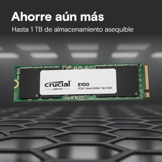 Disco Duro Crucial E100 2TB SSD M.2 NVMe PCIe Gen4 5000MB/s Schwarzes Design