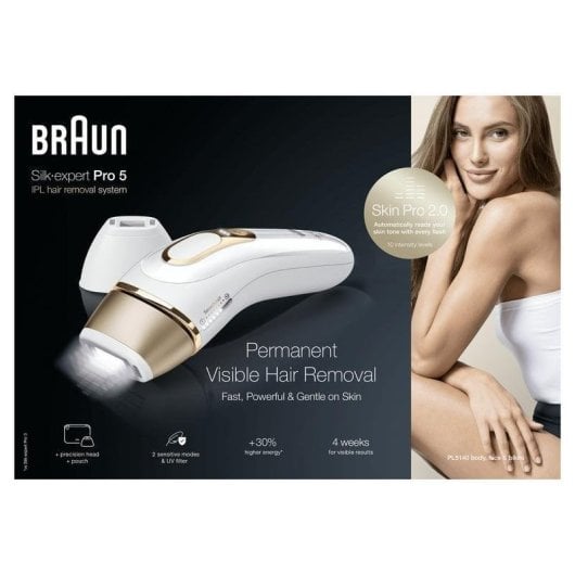 Épilateur Braun Silk-expert Pro 5 PL5140 IPL SensoAdapt Or Blanc précis