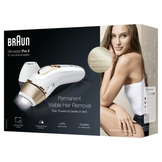 Épilateur Braun Silk-expert Pro 5 PL5140 IPL SensoAdapt Or Blanc précis