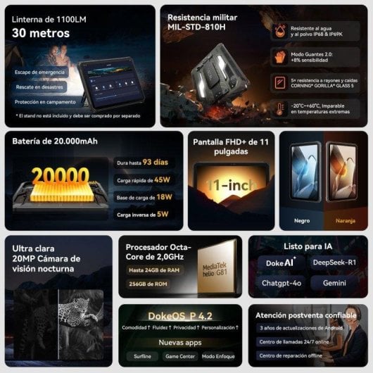 Tablet OSCAL Spider 10 11" 24GB 256GB 4G 20000mAh Android 15 Preto com Teclado