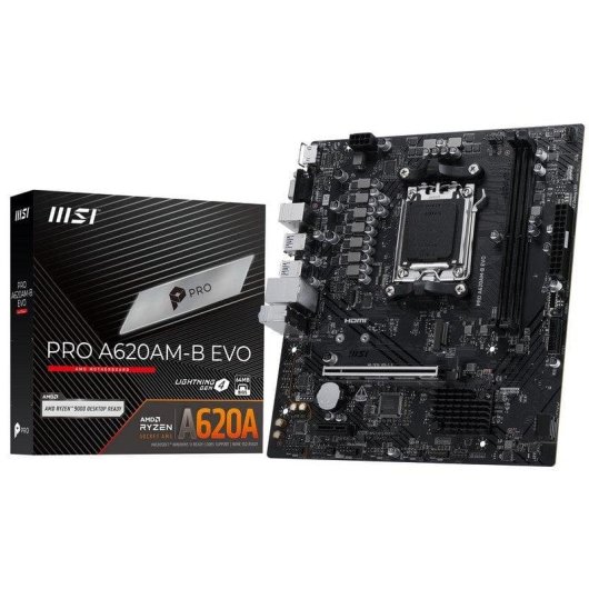 Placa Base MSI PRO A620AM-B EVO AMD A620 Zócalo AM5 DDR5 Micro-ATX 5GbE RAID M.2