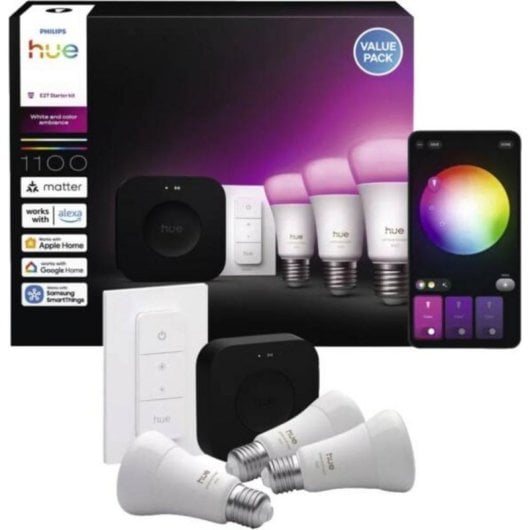 Philips 929003853503 Smart Lighting Kit, Bluetooth, E27, A60, 1100 lm, Schwarz Weiß