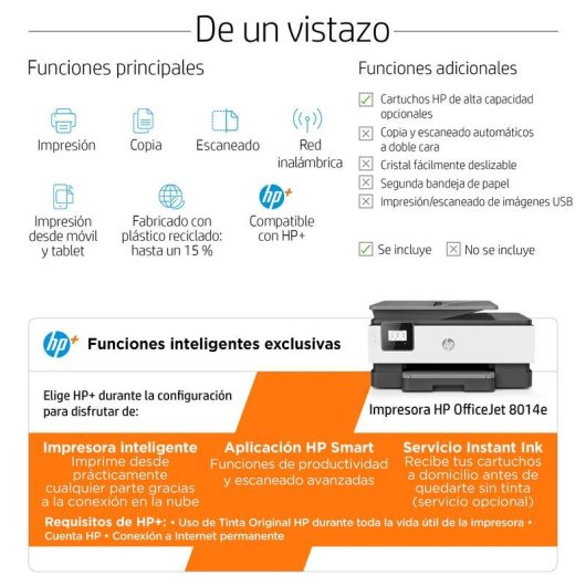 Multifunzione HP OfficeJet 8014e Inkjet Colore WiFi Dúplex ADF Instant Ink