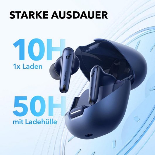 Auricolari Soundcore Liberty 4 NC Wireless Bluetooth con Cancellazione Attiva del Rumore, microfono e IPX4, Blu Marina