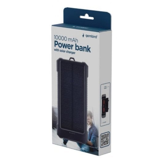 Gembird 10000 mAh Solar Power Bank, LiPo, 3,7 V, Schwarz