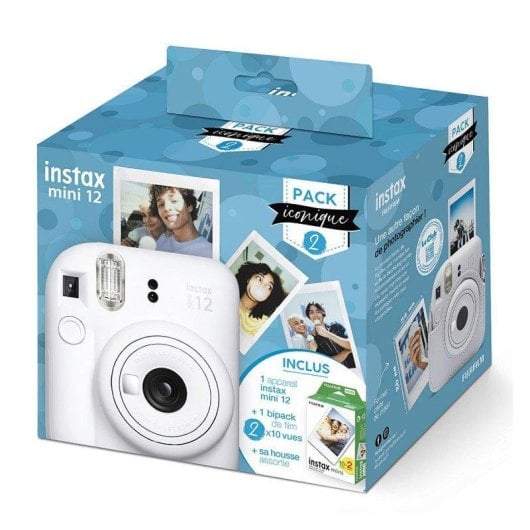Câmara Instantânea Fujifilm Instax Mini 12 Pack Iconique Flash Espelho Selfie Branco