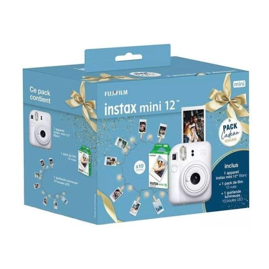 Caméra Instantanée Fujifilm Instax Mini 12 Flash Exposition Auto Pack Cadeau Blanc